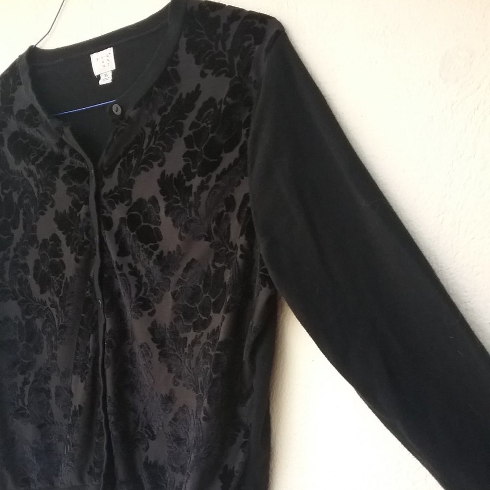 Black Cardigan with Sheer Floral Pattern
